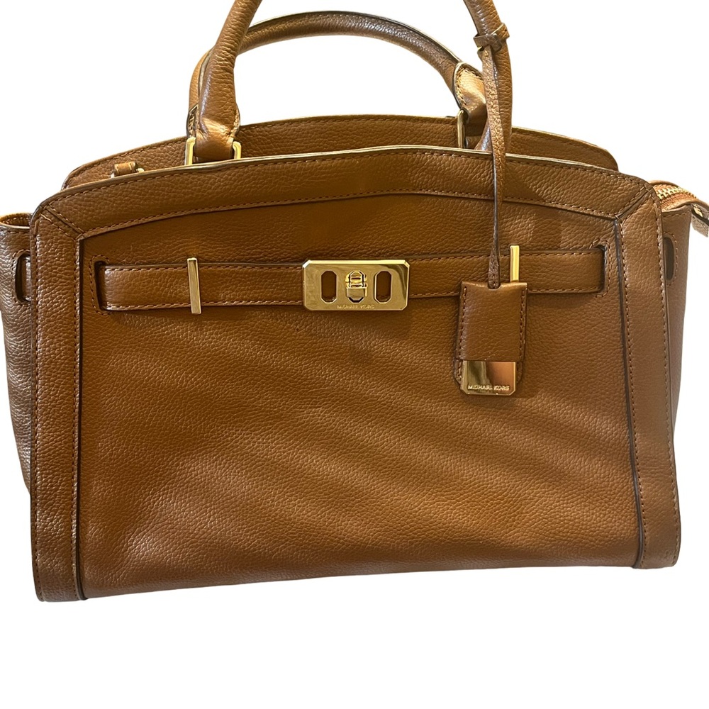 Michael Kors Cognac Leather Satchel with Gold-Tone Hardware